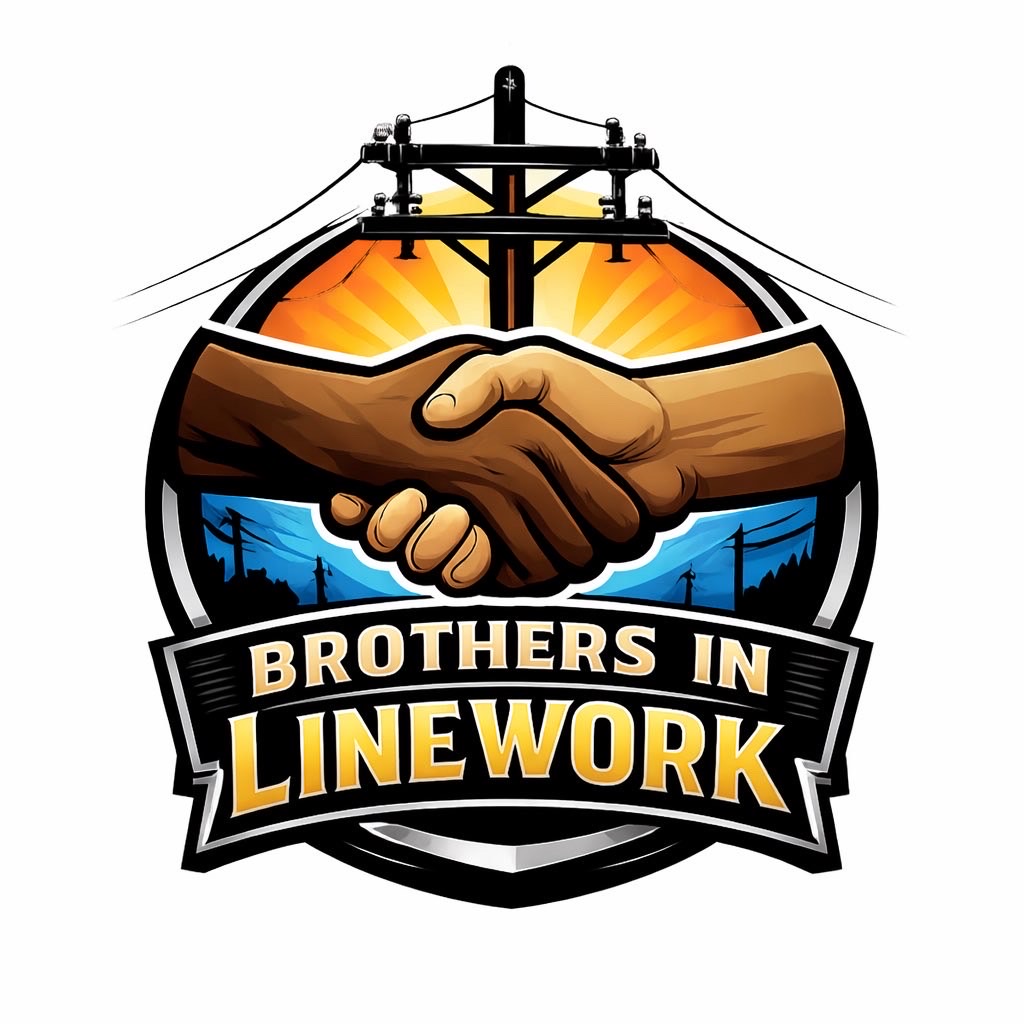 Brothers in Linework logo featuring a handshake and electrical power lines